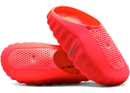 Nike Mind 001 Slide Solar Red, side profile showing vivid red strap and 22-node foam sole platform