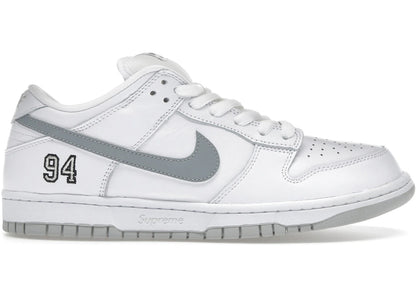 Nike SB Dunk Low Supreme 94 White Metallic Silver, front