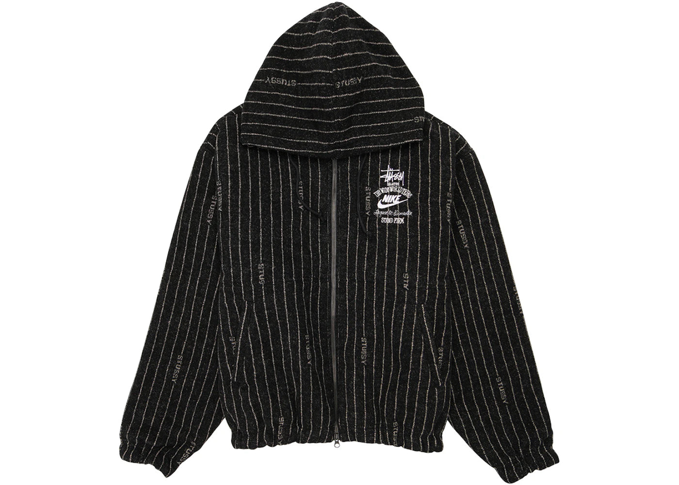 nike x stussy striped wool jacket black