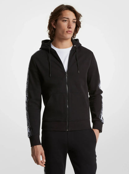 Michael Kors Logo Tape Cotton Blend Zip-Up Hoodie BLACK