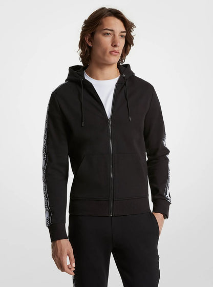 Michael Kors Logo Tape Cotton Blend Zip-Up Hoodie BLACK
