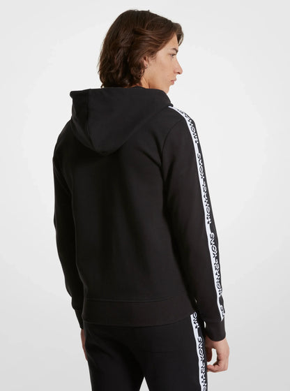 Michael Kors Logo Tape Cotton Blend Zip-Up Hoodie BLACK