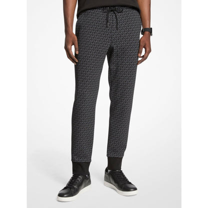 Michael Kors Signature Logo Print Cotton Blend Joggers BLACK