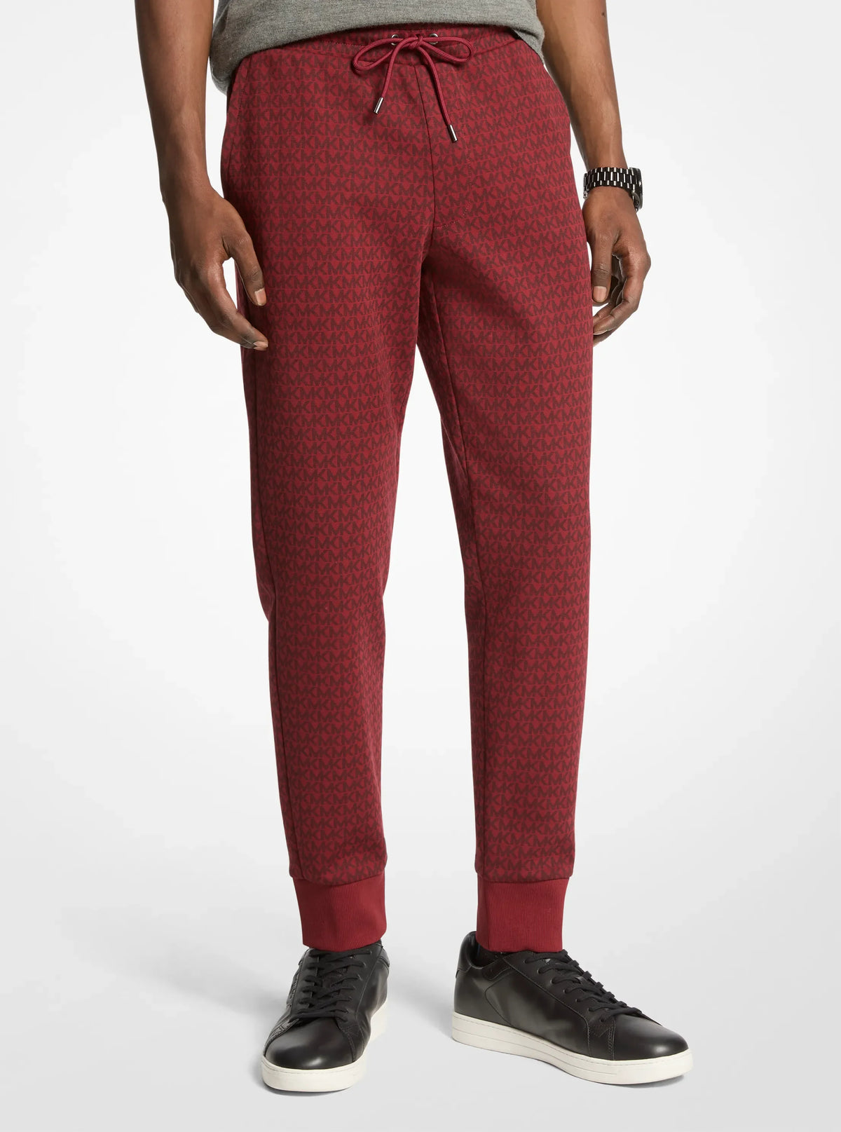 Michael Kors Signature Logo Print Cotton Blend Joggers CHERRY