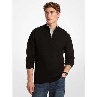 Michael Kors Wool Blend Quarter-Zip Sweater BLACK