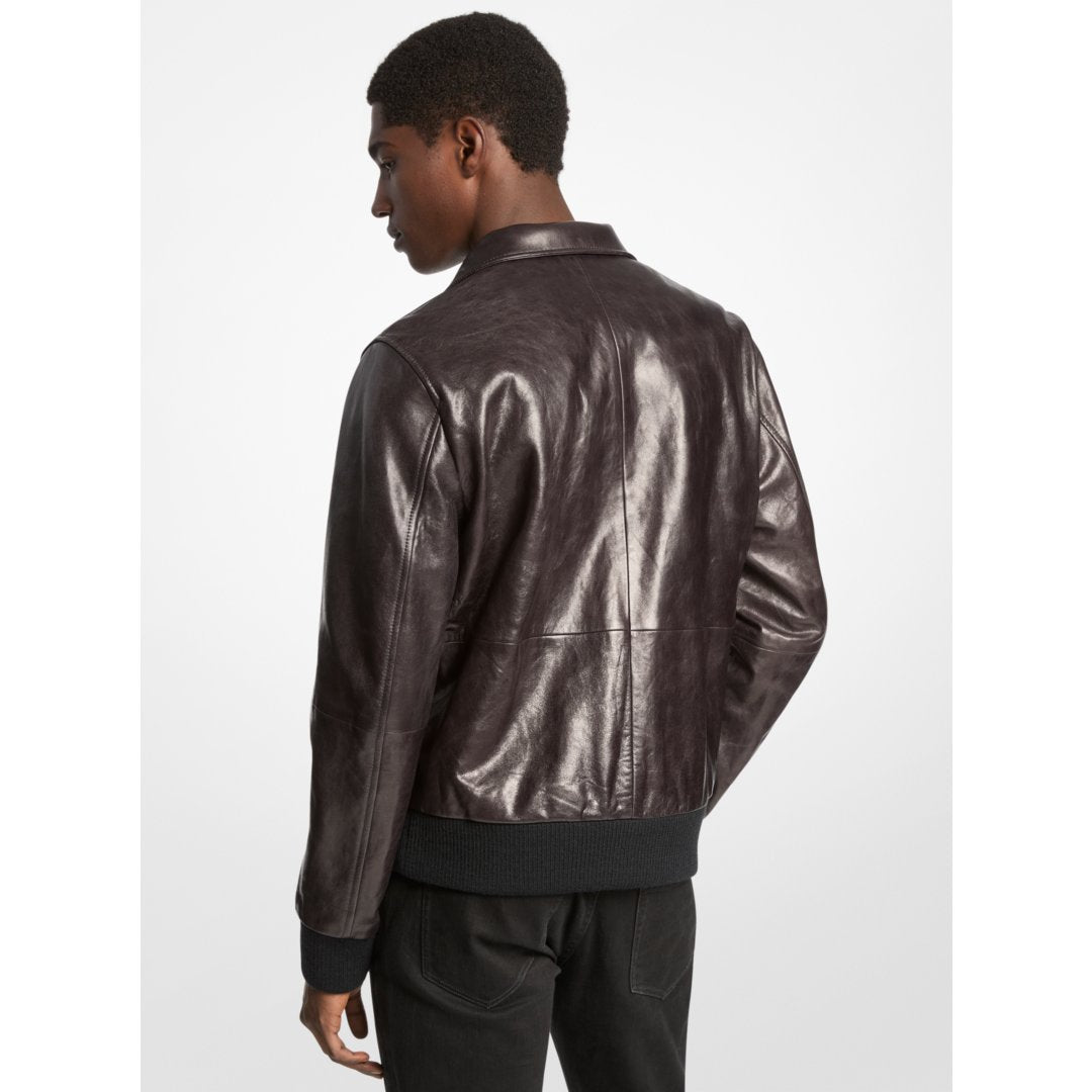 Michael Kors Distressed Leather Harrington Jacket BLACK