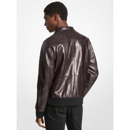 Michael Kors Distressed Leather Harrington Jacket BLACK