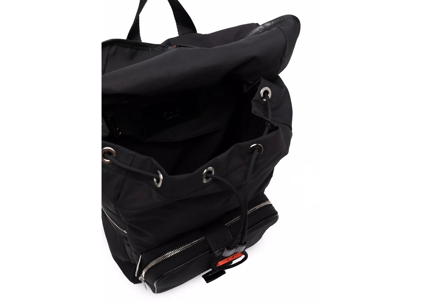 off-white arrows leather trim backpack black orange 