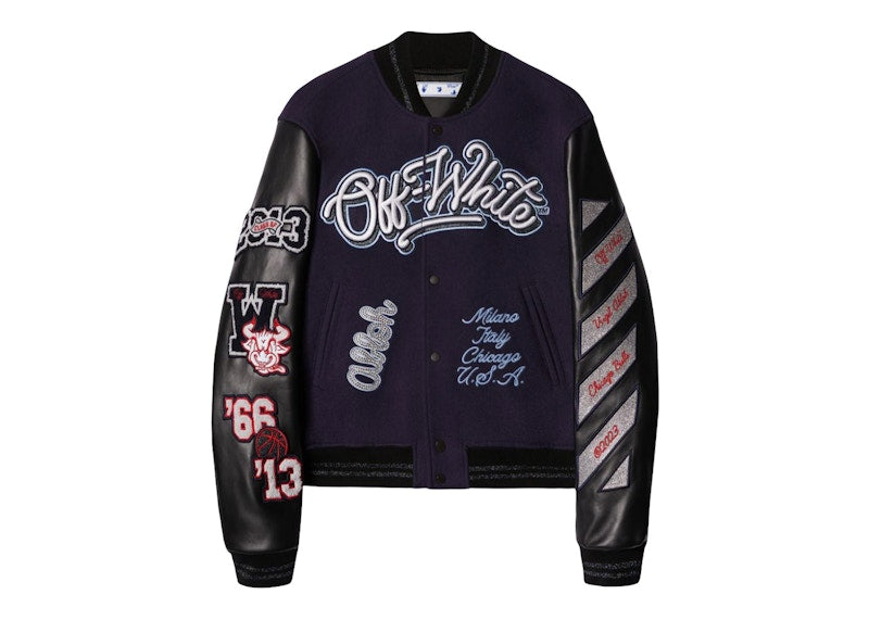 Off-White C/O Chicago Bulls Varsity Jacket Black