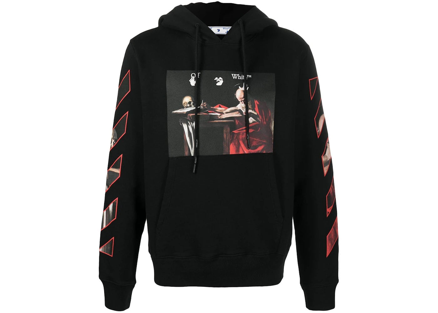 off-white caravaggio diag sleeve hoodie black/red