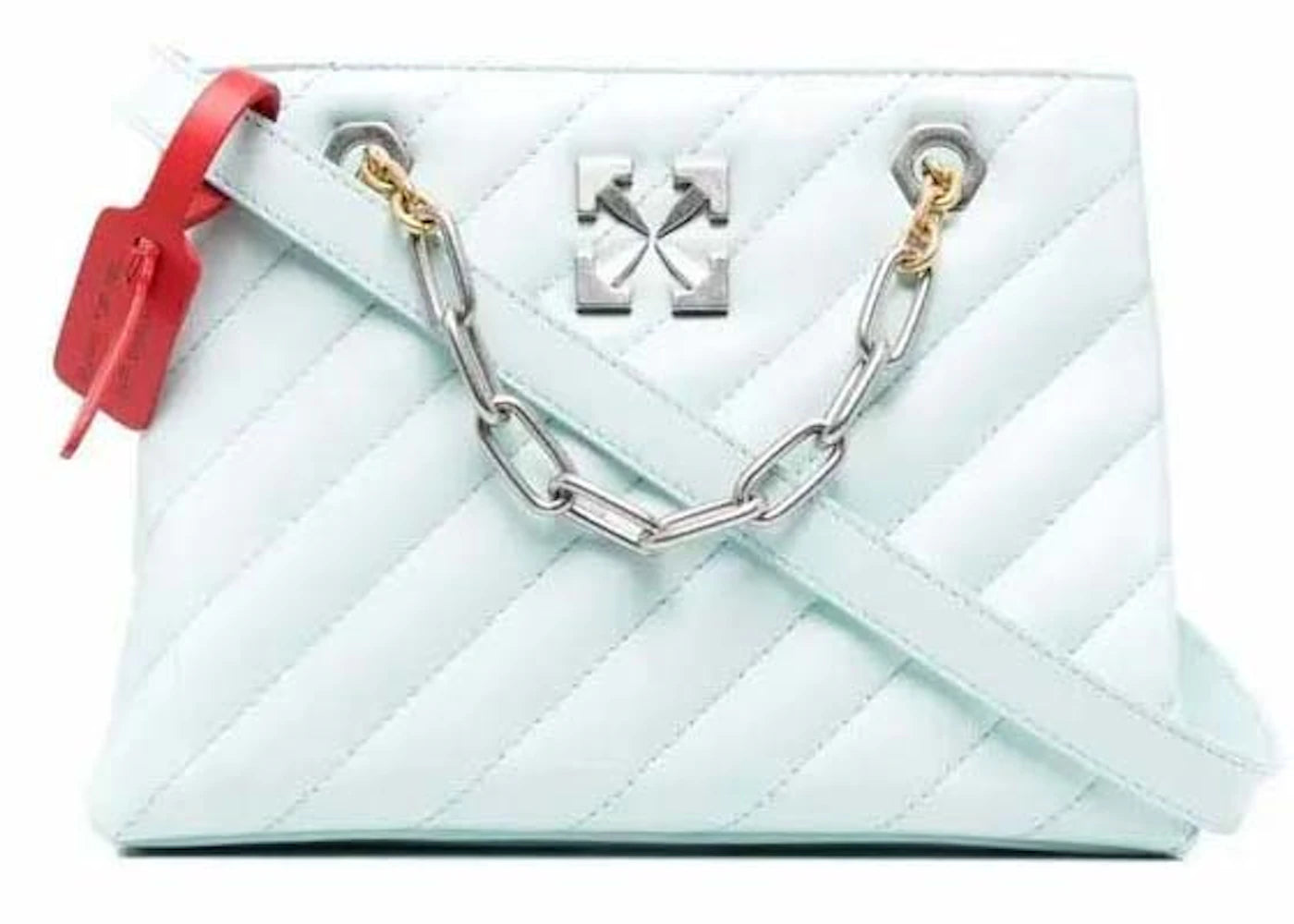 off-white jackhammer 25 logo plaque tote bag light blue