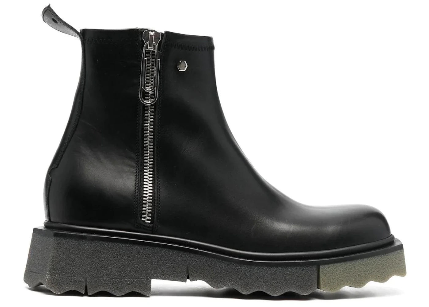 Off-White Leather Sponge Zip Boot Black Army