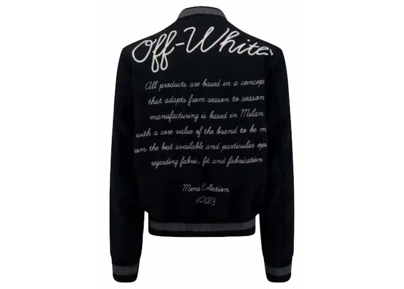 off-white logo-applique varsity bomber jacket black