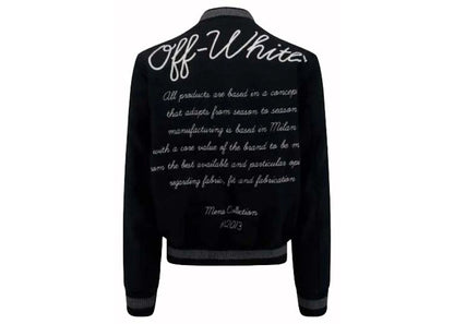 off-white logo-applique varsity bomber jacket black
