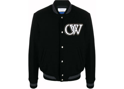 off-white logo-applique varsity bomber jacket black