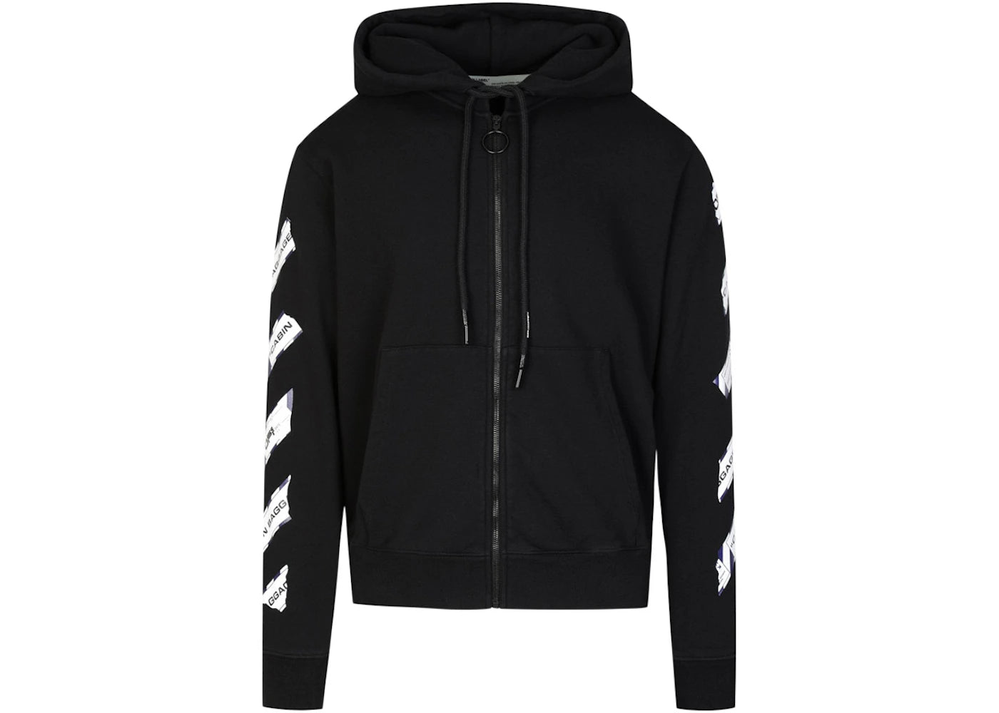 off-white slim fit airport tape zip up hoodie black/multi