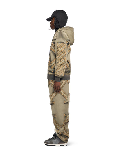 Off-White Distressed Denim Arrow Zip Skate Hoodie Licorice
