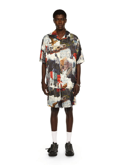 Off-White World Paint Viscose Bowling Shorts Blue