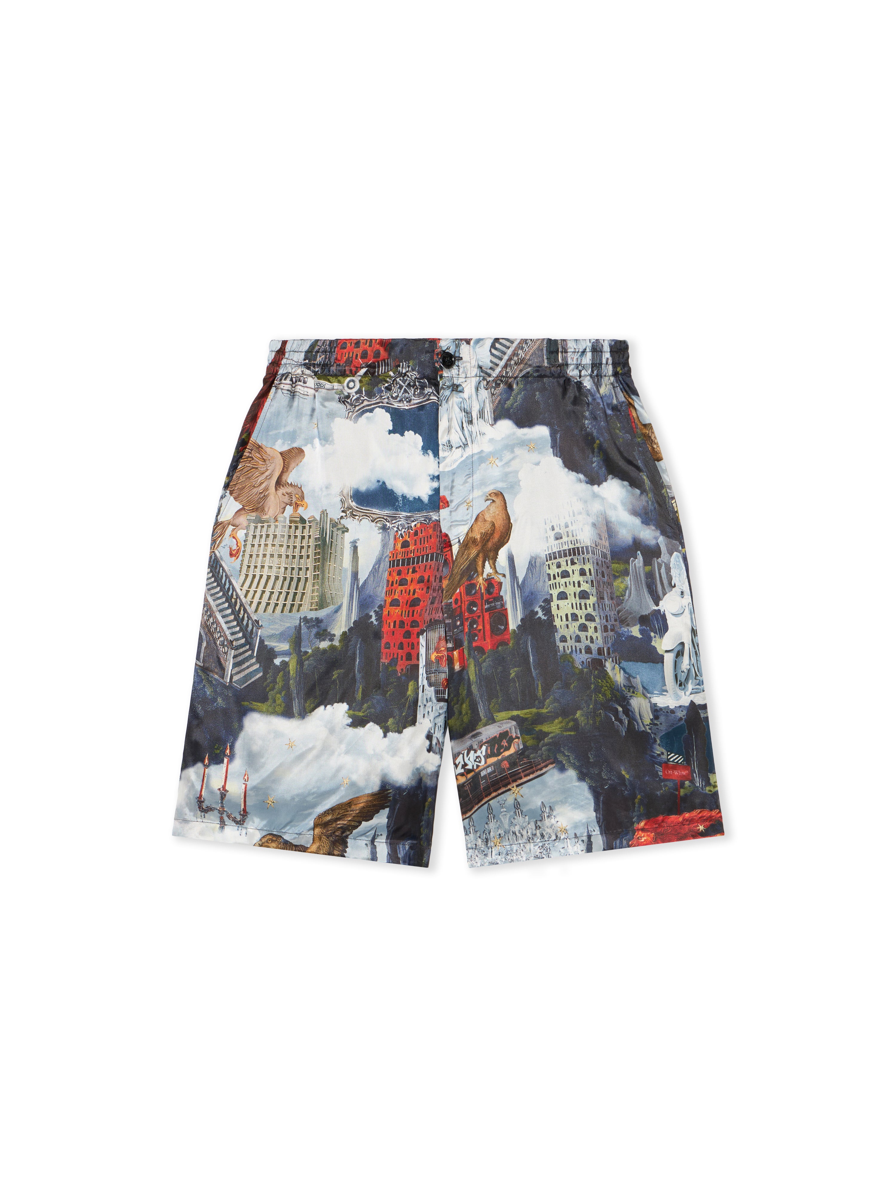 Off-White World Paint Viscose Bowling Shorts Blue