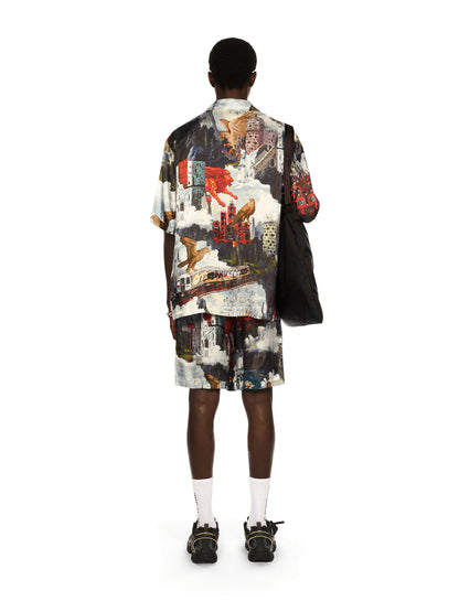 Off-White World Paint Viscose Bowling Shorts Blue