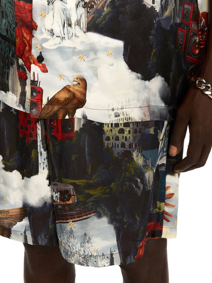 Off-White World Paint Viscose Bowling Shorts Blue