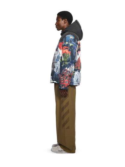 Off-White World Paint Bicolor Down Jacket Blue