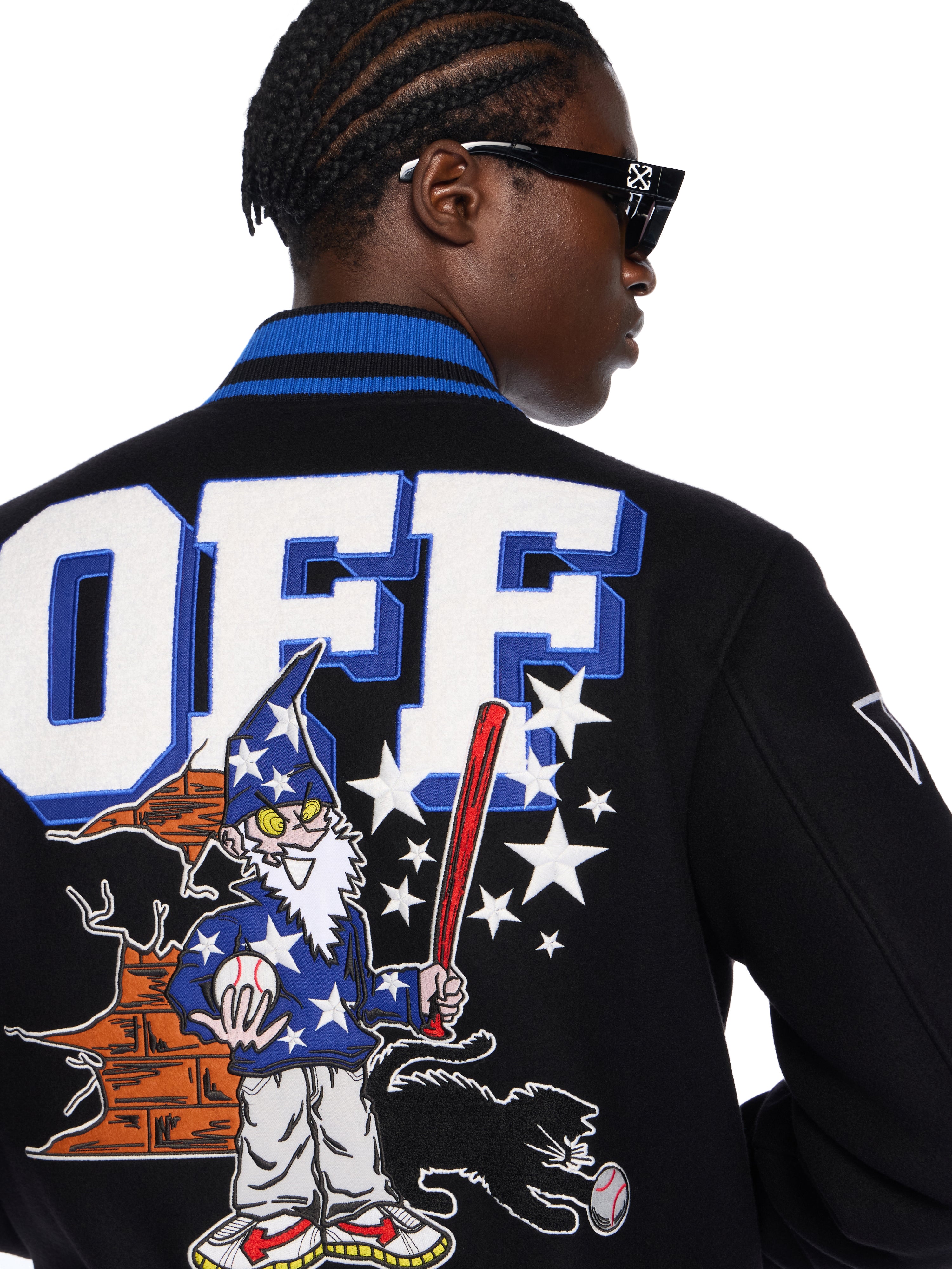 Off-White Street Wiz Wool Varsity Jacket Black