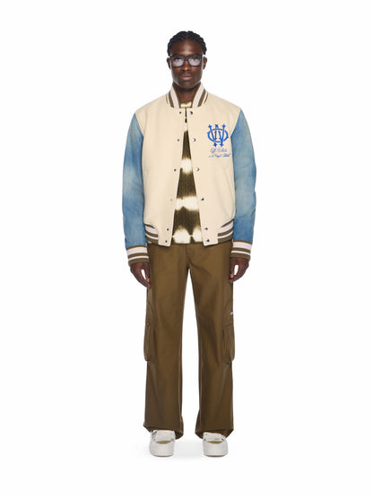 Off-White Gothic Wool Denim Varsity Jacket Dew