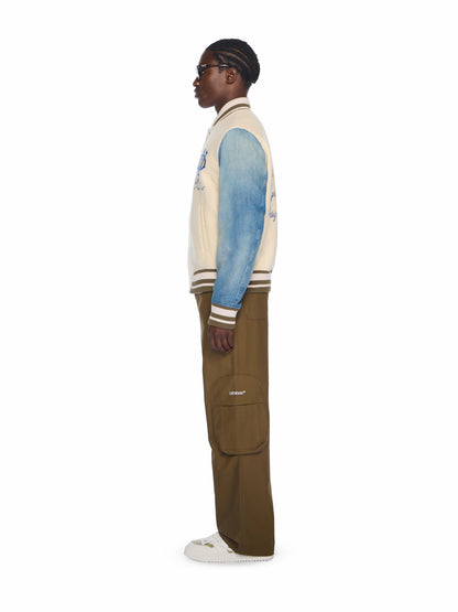 Off-White Gothic Wool Denim Varsity Jacket Dew