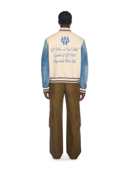 Off-White Gothic Wool Denim Varsity Jacket Dew
