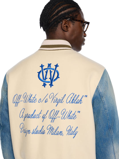Off-White Gothic Wool Denim Varsity Jacket Dew