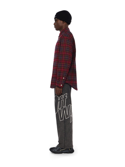 Off-White Spray Arrow Check Padded Overshirt Grey Burgundy