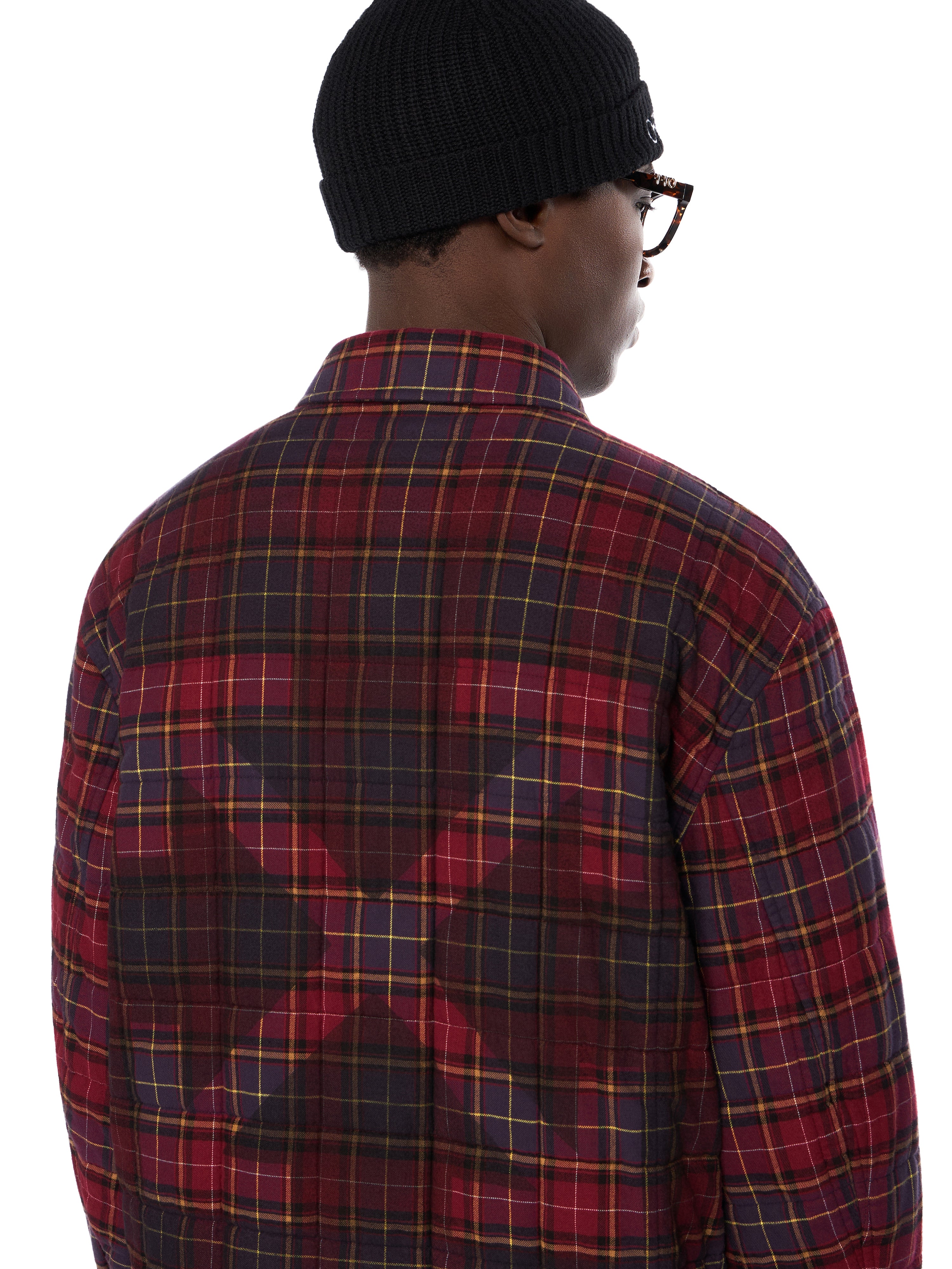 Off-White Spray Arrow Check Padded Overshirt Grey Burgundy