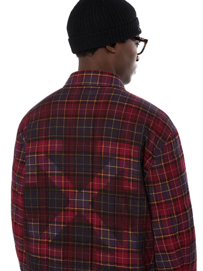 Off-White Spray Arrow Check Padded Overshirt Grey Burgundy
