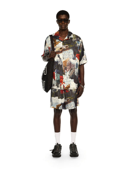 Off-White World Paint Viscose Bowling Shirt Blue