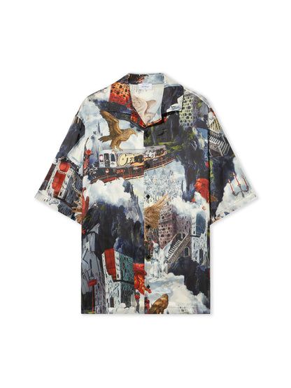 Off-White World Paint Viscose Bowling Shirt Blue