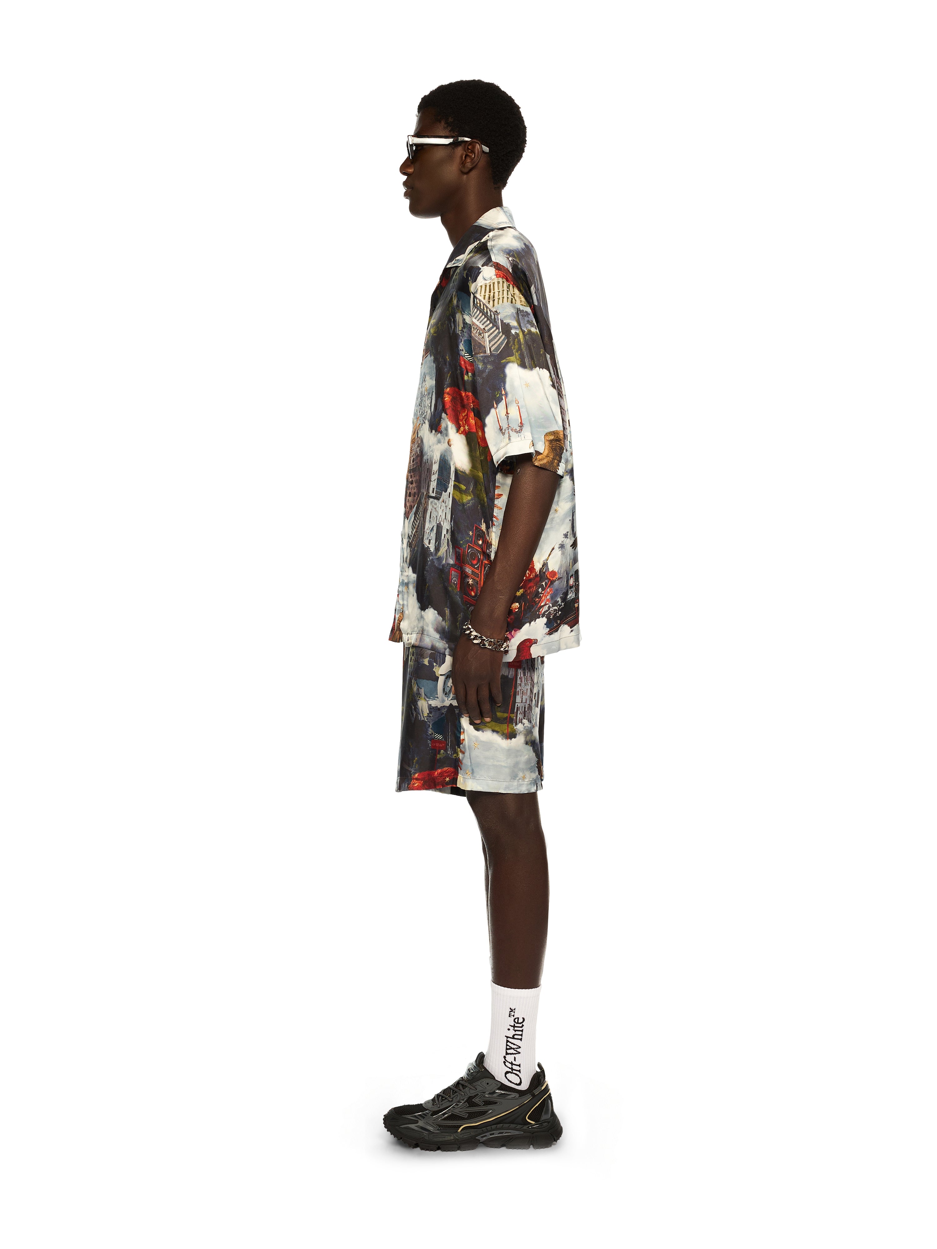 Off-White World Paint Viscose Bowling Shirt Blue