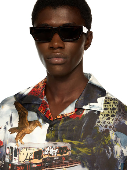 Off-White World Paint Viscose Bowling Shirt Blue
