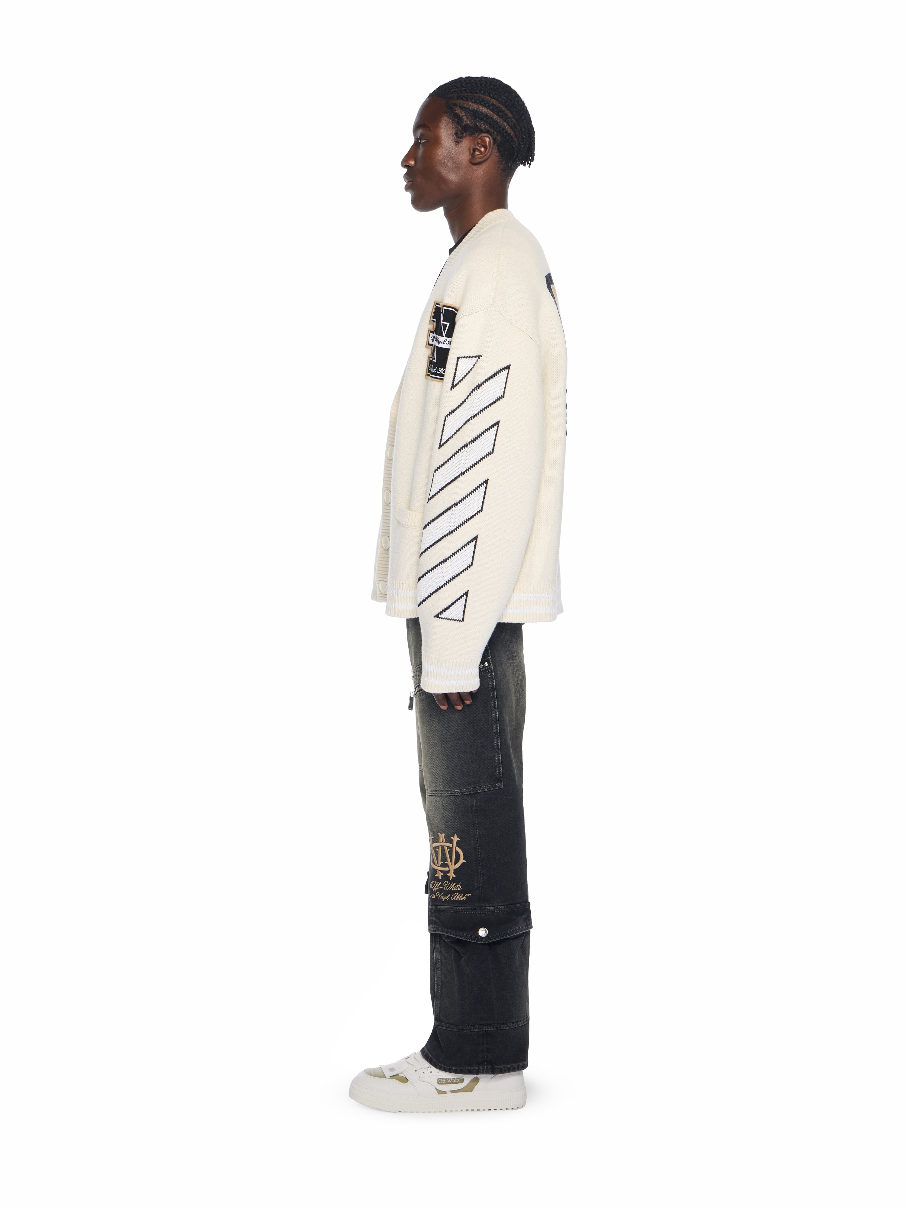 Off-White Lion Varsity Knit Cardigan Cream