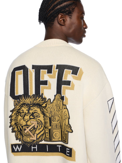 Off-White Lion Varsity Knit Cardigan Cream