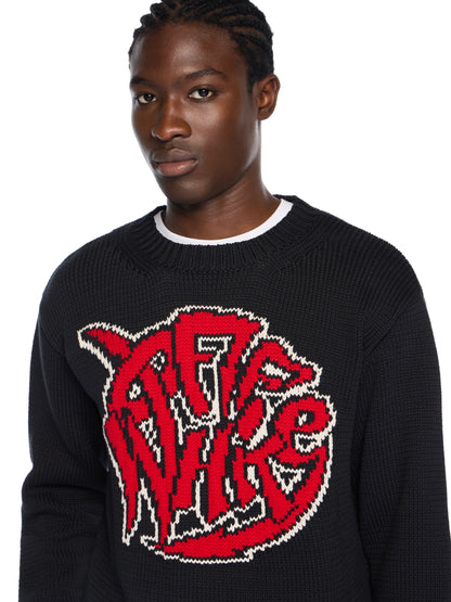 Off-White Sphere Logo Chunky Knit Crewneck Sweater Black