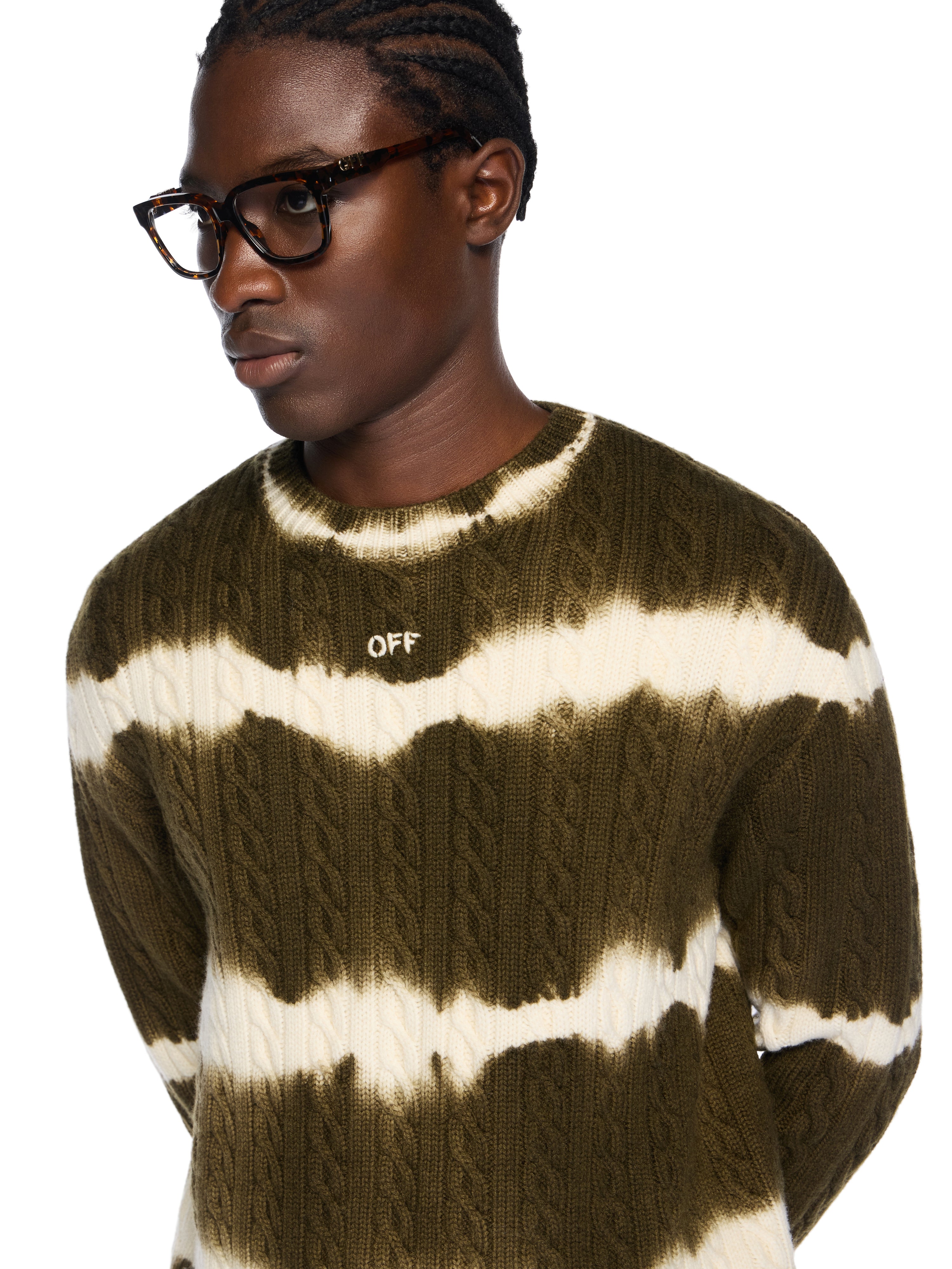 Off-White Off Stamp Cable Knit Crewneck Beech