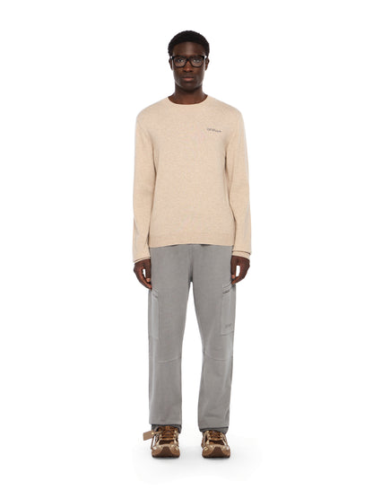 Off-White Quote Knit Crewneck Logo Sweater Beige