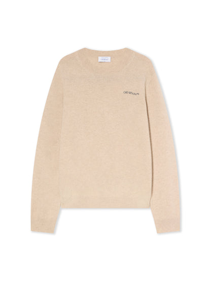 Off-White Quote Knit Crewneck Logo Sweater Beige