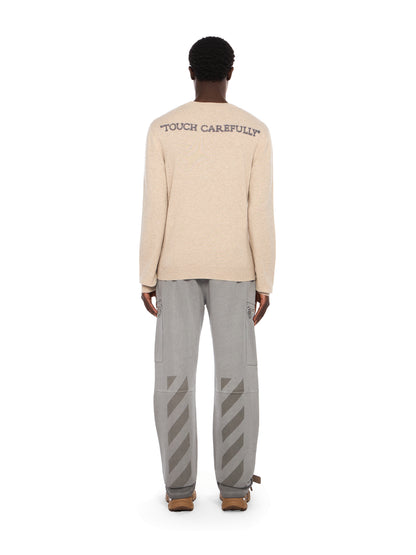 Off-White Quote Knit Crewneck Logo Sweater Beige