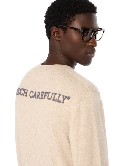 Off-White Quote Knit Crewneck Logo Sweater Beige