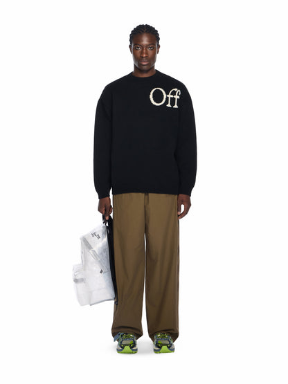 Off-White Bookish Knit Crewneck Sweater Cream Black
