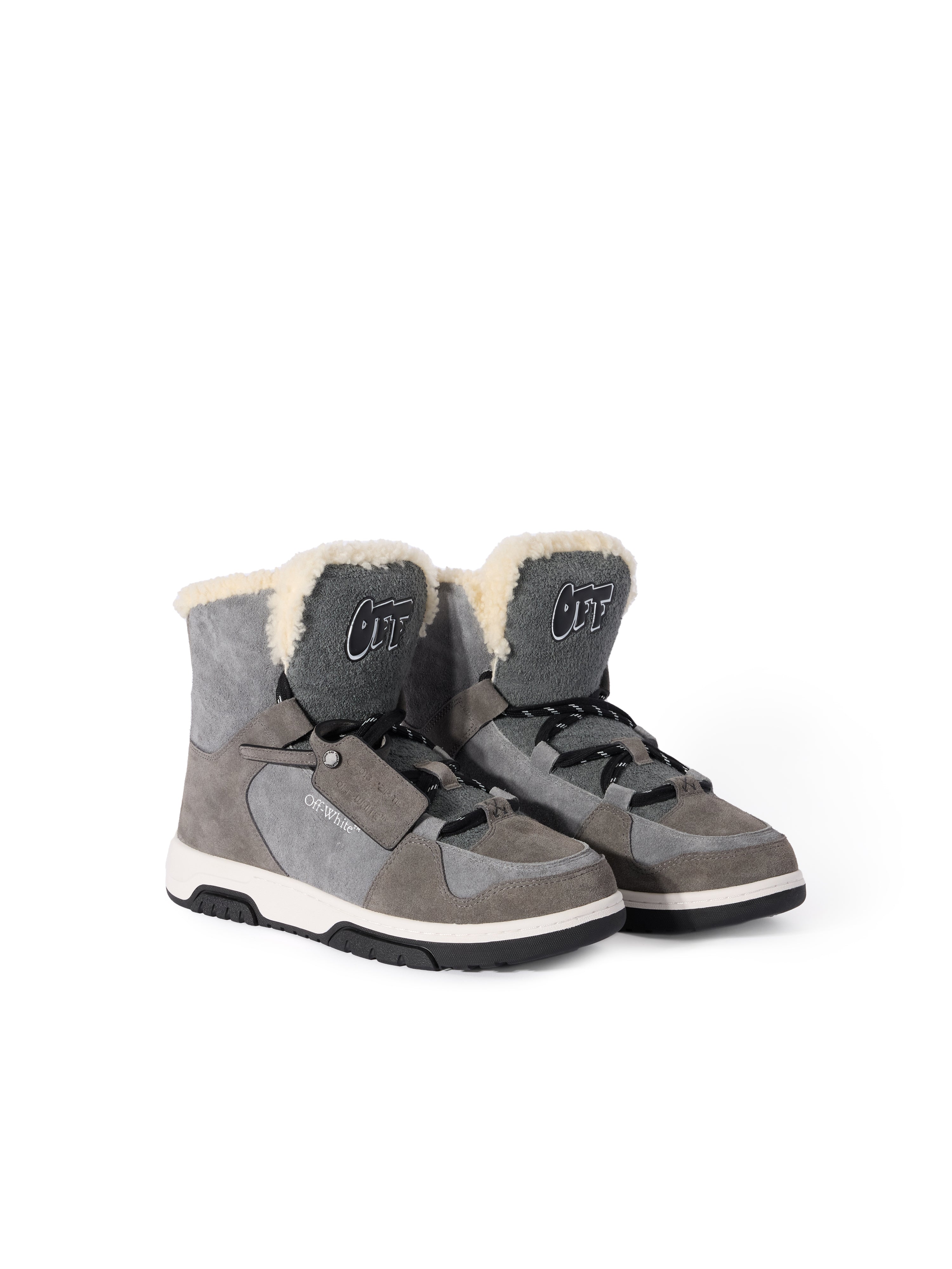Off-White Shearling Trim Winter Boots Black