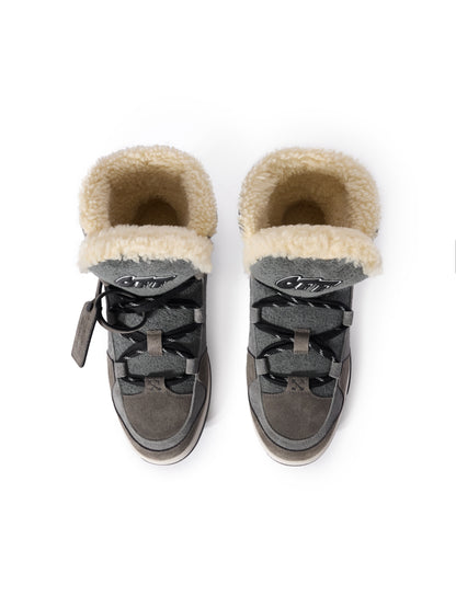 Off-White Shearling Trim Winter Boots Black