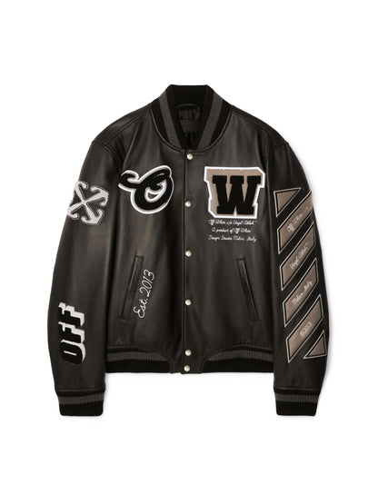 Off-White Full Leather Varsity Jacket Black